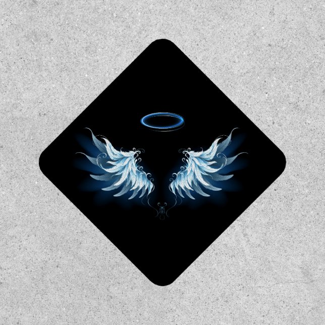 Blue Glowing Angel Wings on black background Patch (Front)
