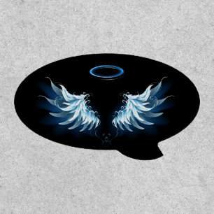 Blue Glowing Angel Wings on black background Patch