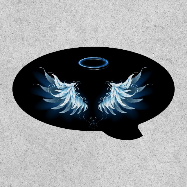 Blue Glowing Angel Wings on black background Patch (Front)