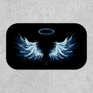 Blue Glowing Angel Wings on black background Patch