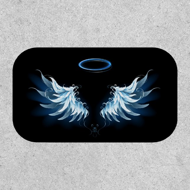 Blue Glowing Angel Wings on black background Patch (Front)