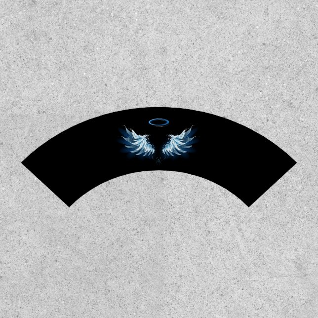 Blue Glowing Angel Wings on black background Patch (Front)