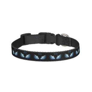 Blue Glowing Angel Wings on black background Pet Collar