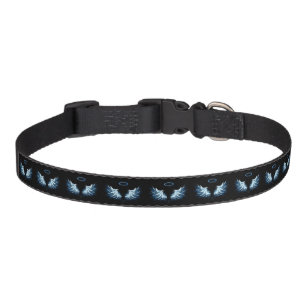 Blue Glowing Angel Wings on black background Pet Collar