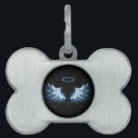 Blue Glowing Angel Wings on black background Pet ID Tag<br><div class="desc">Light,  artistic,  blue angel wings on a black background. Angel wings.</div>