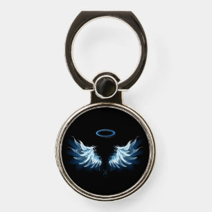 Blue Glowing Angel Wings on black background Phone Ring Stand