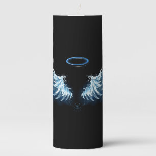 Blue Glowing Angel Wings on black background Pillar Candle