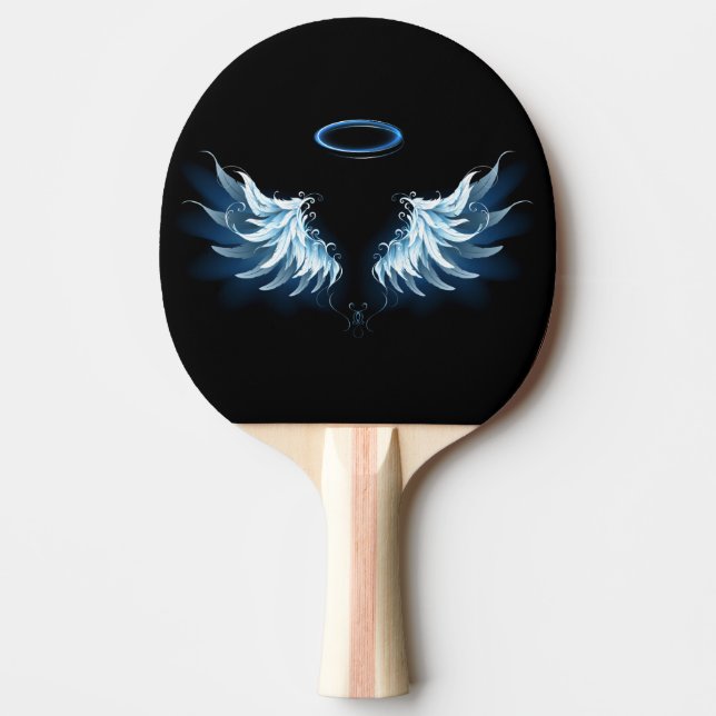 Blue Glowing Angel Wings on black background Ping Pong Paddle (Front)