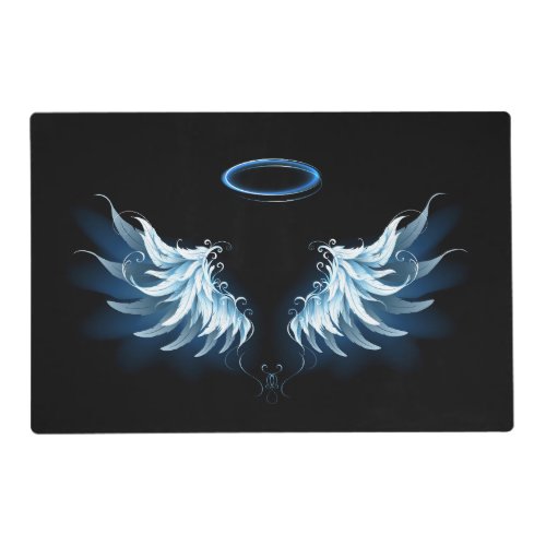Blue Glowing Angel Wings on black background Placemat