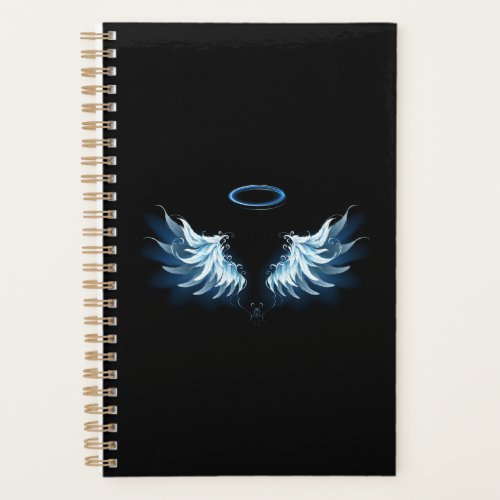 Blue Glowing Angel Wings on black background Planner