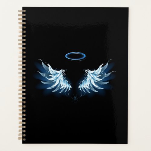 Blue Glowing Angel Wings on black background Planner