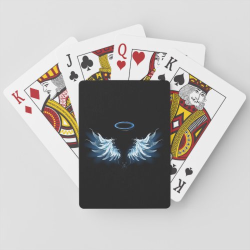 Blue Glowing Angel Wings on black background Playing Cards