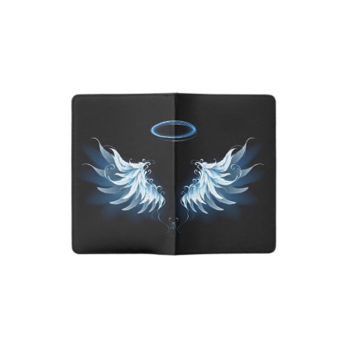 Blue Glowing Angel Wings on black background Pocket Moleskine Notebook