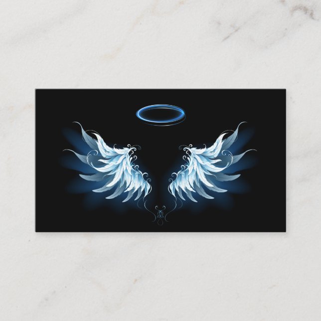 Blue Glowing Angel Wings on black background Referral Card (Front)