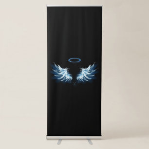 Blue Glowing Angel Wings on black background Retractable Banner
