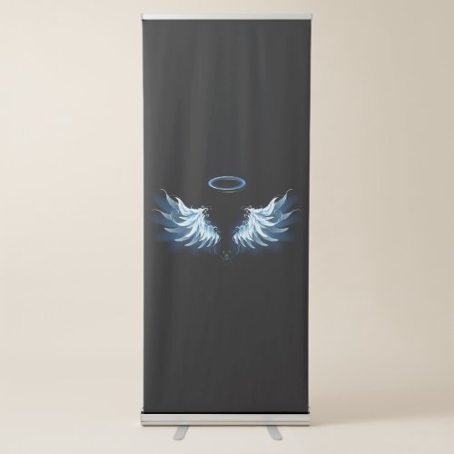 Blue Glowing Angel Wings on black background Retractable Banner