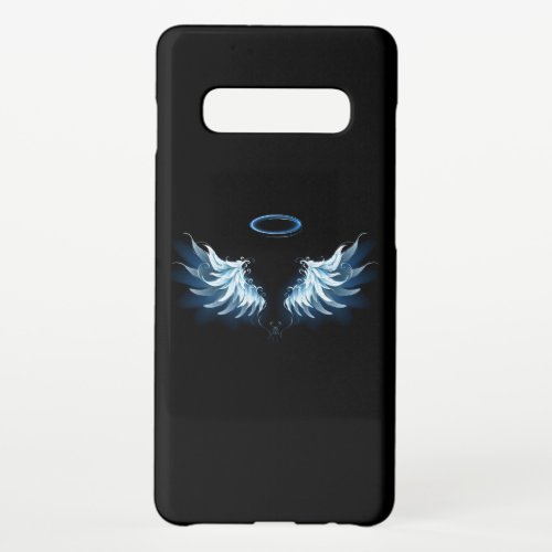 Blue Glowing Angel Wings on black background Samsung Galaxy S10 Case