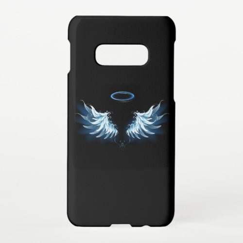 Blue Glowing Angel Wings on black background Samsung Galaxy S10E Case