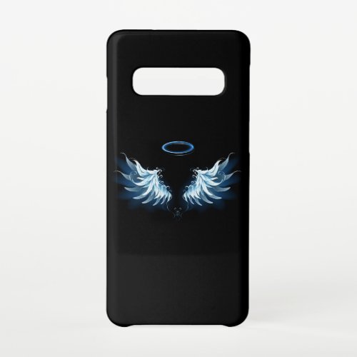 Blue Glowing Angel Wings on black background Samsung Galaxy S10 Case