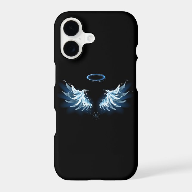 Blue Glowing Angel Wings on black background Samsung Galaxy Case (Back)