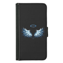 Blue Glowing Angel Wings on black background Samsung Galaxy S5 Wallet Case