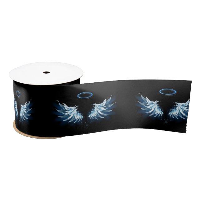 Blue Glowing Angel Wings on black background Satin Ribbon (Spool)