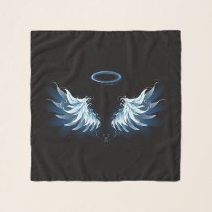 Blue Glowing Angel Wings on black background Scarf