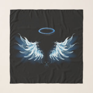 Blue Glowing Angel Wings on black background Scarf