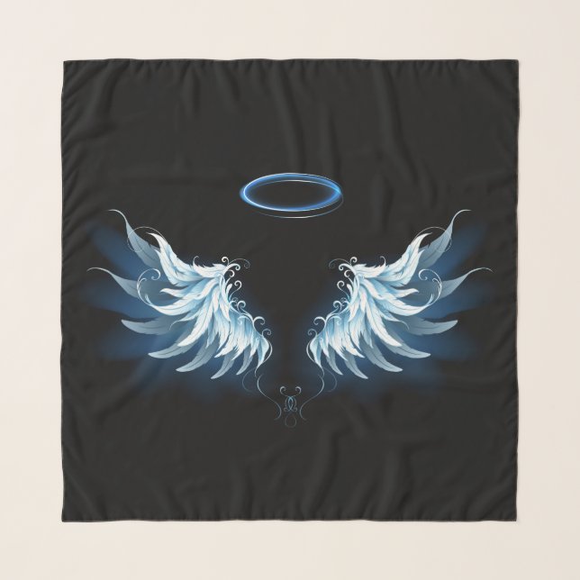 Blue Glowing Angel Wings on black background Scarf (Front (Horizontal))
