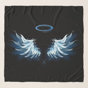 Blue Glowing Angel Wings on black background Scarf