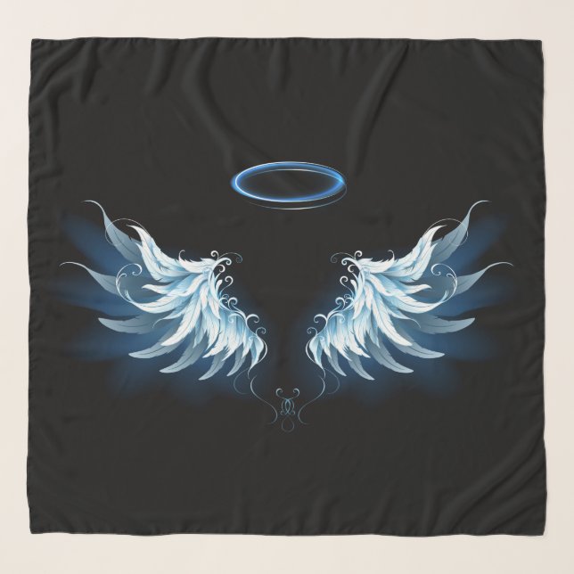 Blue Glowing Angel Wings on black background Scarf (Front (Horizontal))