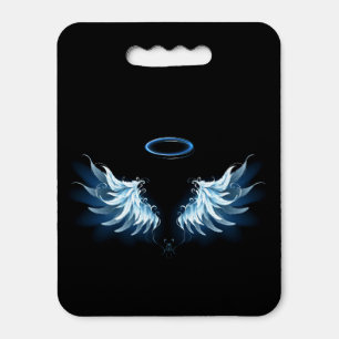 Blue Glowing Angel Wings on black background Seat Cushion