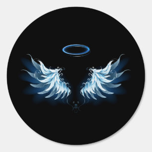 Blue Glowing Angel Wings on black background Sign