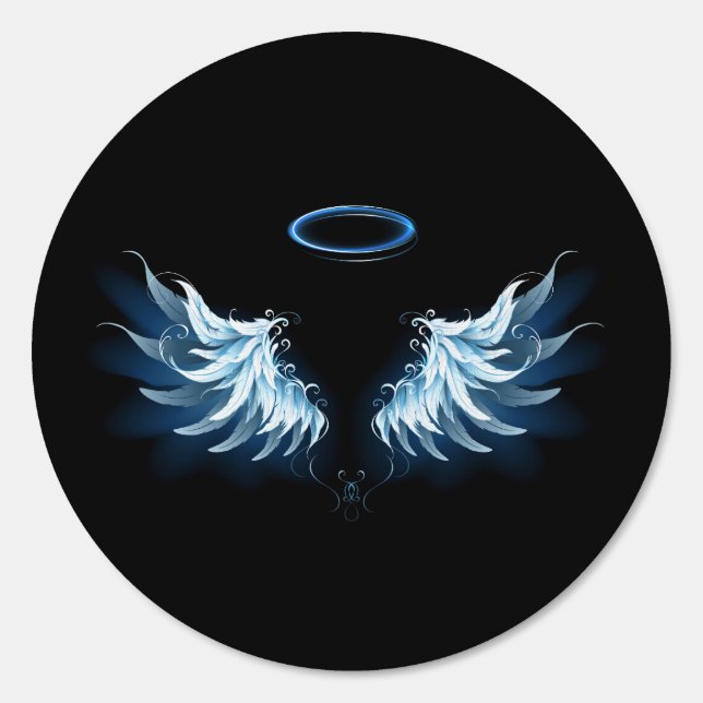 Blue Glowing Angel Wings on black background Sign (Front)
