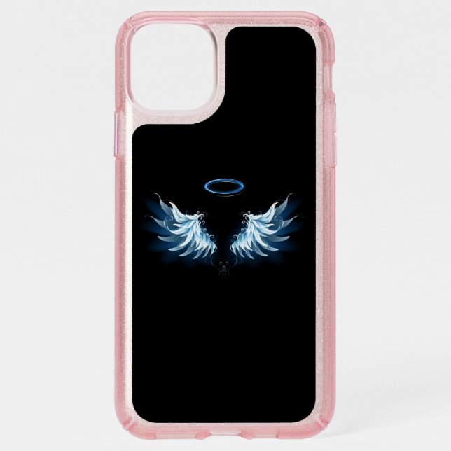 Blue Glowing Angel Wings on black background Speck iPhone 11 Pro Max Case (Front)