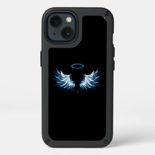 Blue Glowing Angel Wings on black background Speck iPhone 13 Case