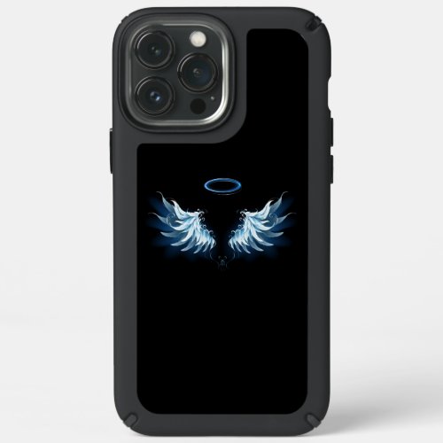 Blue Glowing Angel Wings on black background Speck iPhone 13 Pro Max Case