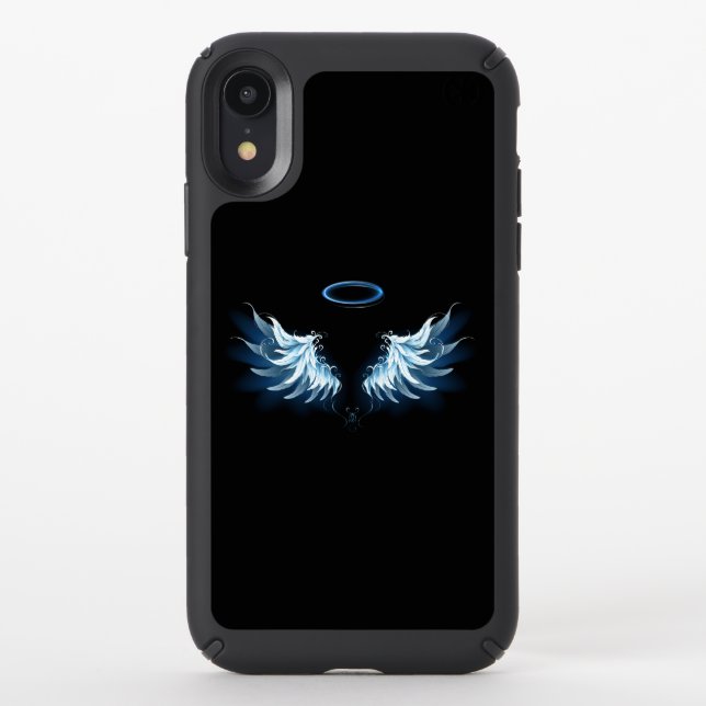 Blue Glowing Angel Wings on black background Speck iPhone XR Case (Front)