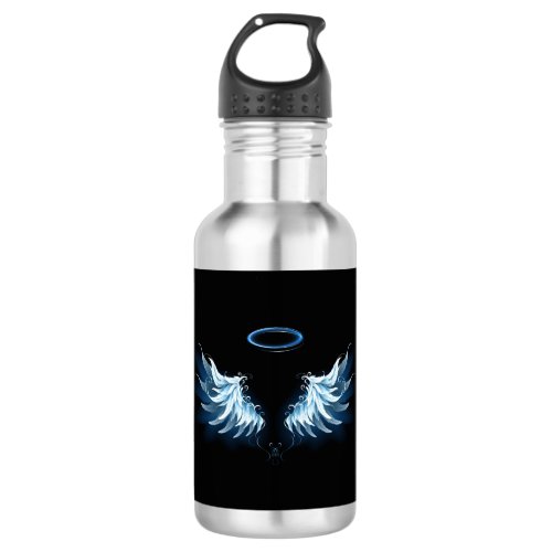 Blue Glowing Angel Wings on black background Stainless Steel Water Bottle