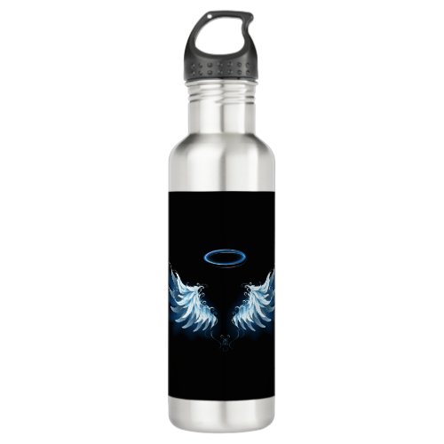 Blue Glowing Angel Wings on black background Stainless Steel Water Bottle