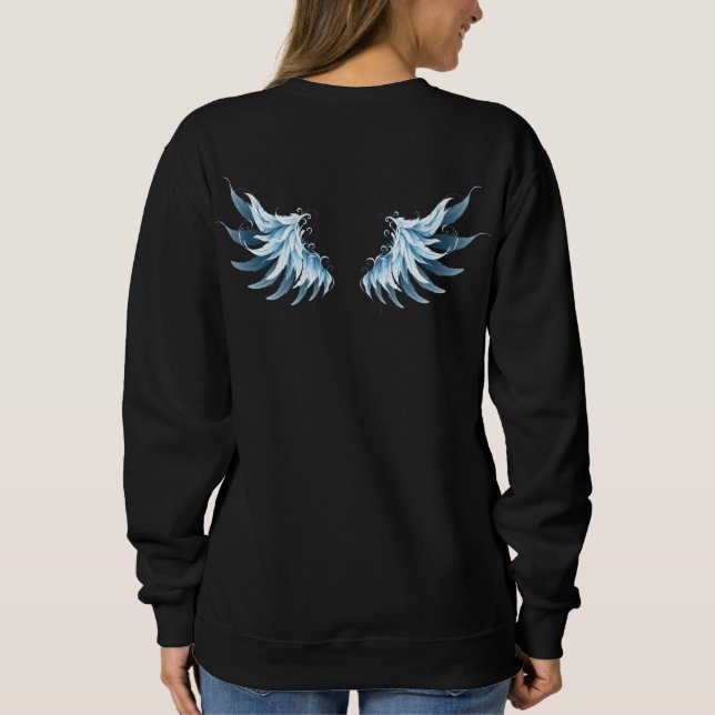 Blue Glowing Angel Wings on black background Sweatshirt (Back)