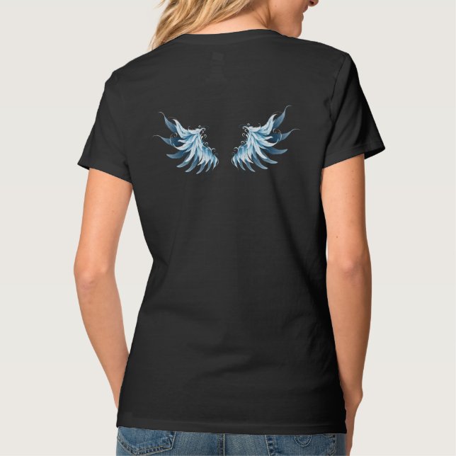 Blue Glowing Angel Wings on black background T-Shirt (Back)
