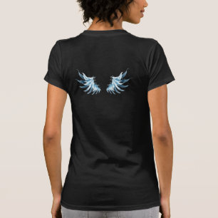 Blue Glowing Angel Wings on black background T-Shirt