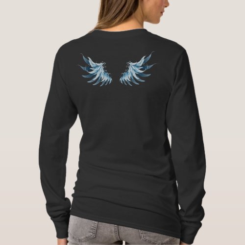Blue Glowing Angel Wings on black background T_Shirt