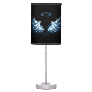 Blue Glowing Angel Wings on black background Table Lamp