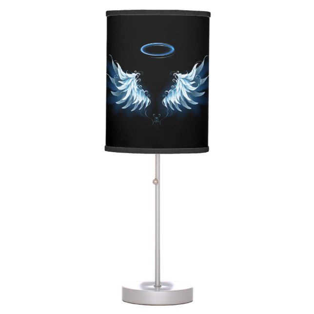 Blue Glowing Angel Wings on black background Table Lamp (Front)