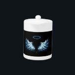 Blue Glowing Angel Wings on black background Teapot<br><div class="desc">Light,  artistic,  blue angel wings on a black background. Angel wings.</div>