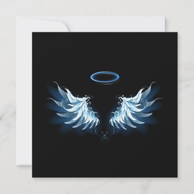 Blue Glowing Angel Wings on black background Thank You Card (Front)