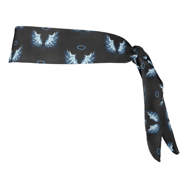 Blue Glowing Angel Wings on black background Tie Headband (Rotate 90)