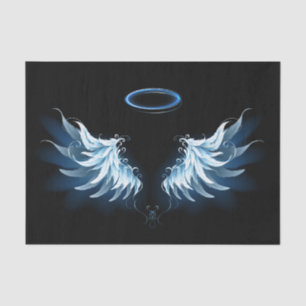 Blue Glowing Angel Wings on black background Tissue Paper